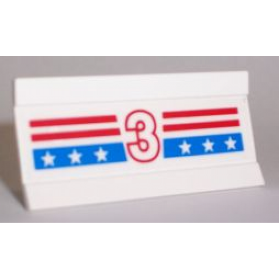 Vehicle Spoiler / Plow Blade 6 x 3 with Hinge with Red and Blue Stripes with White Number 3 and Stars Pattern (Sticker) - Set 1992