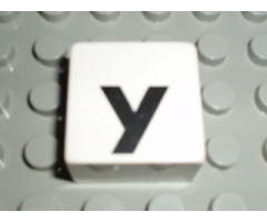 Duplo, Tile 2 x 2 x 1 with Black Lowercase Letter y Pattern