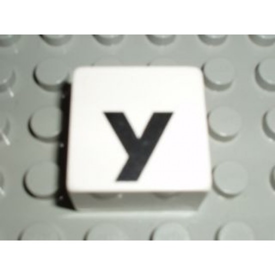 Duplo, Tile 2 x 2 x 1 with Black Lowercase Letter y Pattern