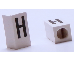 Tile, Modified 1 x 2 x 5/6 with Stud Hole in End and Black 'H' Upper Case Pattern