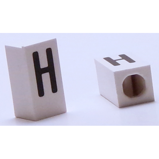 Tile, Modified 1 x 2 x 5/6 with Stud Hole in End and Black 'H' Upper Case Pattern