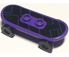Minifigure, Utensil Skateboard with Trolley Wheel Holders with Black Geometric Shapes Pattern (Sticker) and Black Trolley Wheels (42511pb13 / 2496)