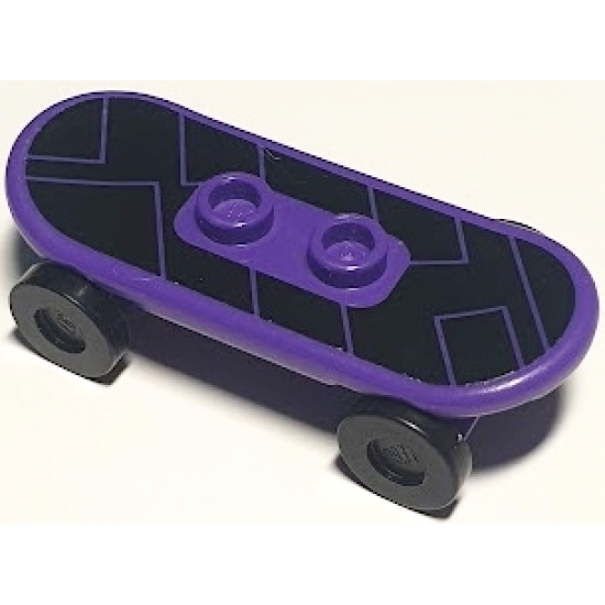 Minifigure, Utensil Skateboard with Trolley Wheel Holders with Black Geometric Shapes Pattern (Sticker) and Black Trolley Wheels (42511pb13 / 2496)