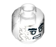 Minifigure, Head Alien with PotC White Face with Gray Cracks and Spots, Bushy Black Eyebrows, White Eyes, Bared Teeth Pattern - Hollow Stud