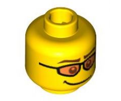Minifigure, Head Glasses with Orange Sunglasses, Brown Eyebrows and Crooked Smile Pattern - Blocked Open Stud