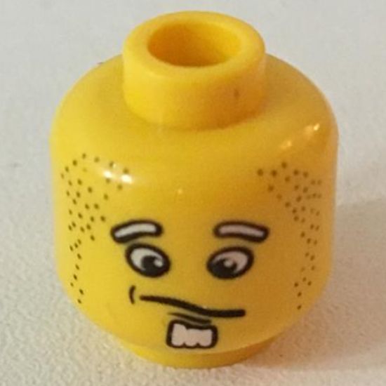 Minifigure, Head Male Confused Expression, White Goatee Pattern (Henchman 1) - Blocked Open Stud