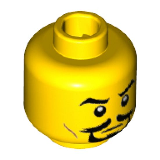 Minifigure, Head Male Black Eyebrows, White Pupils, Black Goatee and Dark Orange Cheek Lines Pattern - Hollow Stud