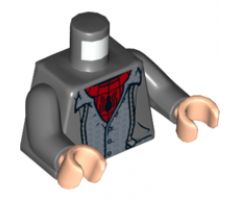 Torso Jacket with Hood, Silver Zipper, Sand Blue Shirt, Red Undershirt with Black Spider and Webs Pattern / Dark Bluish Gray Arms / Light Nougat Hands