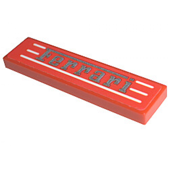Tile 1 x 4 with Silver 'Ferrari' and White Stripes Pattern (Sticker) - Set 8671