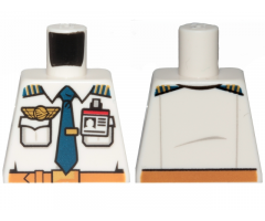 Torso Airplane Pilot, Shirt with Dark Blue Tie with Clip, Epaulettes, Gold Logo Pin and Red and White ID Badge Pattern