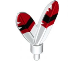 Minifigure, Headgear Accessory Plume Feathers with Pin with Red Tips and Black Stripes Pattern