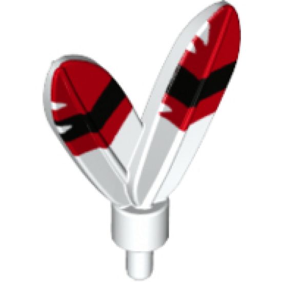 Minifigure, Headgear Accessory Plume Feathers with Pin with Red Tips and Black Stripes Pattern