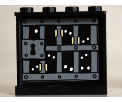 Panel 1 x 4 x 3 with Side Supports - Hollow Studs with Prison Bars. White Eyes and Minifigure Hands Pattern on Inside (Sticker) - Set 10237
