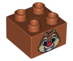 Duplo, Brick 2 x 2 with Chipmunk Head with Red Nose and Two Teeth Pattern (Dale)