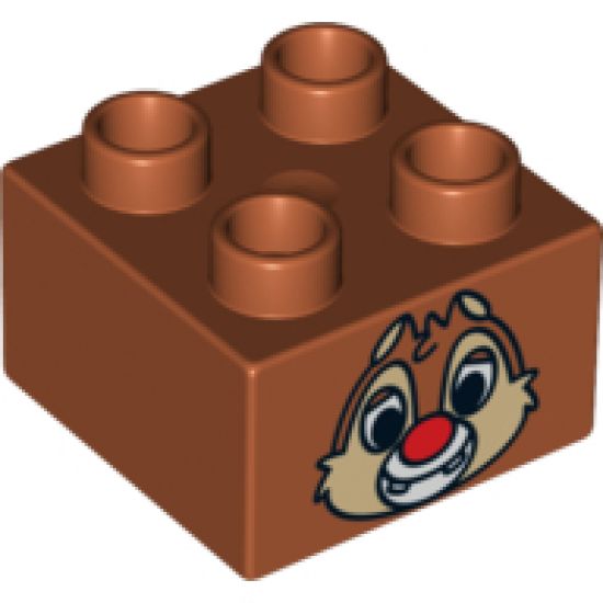 Duplo, Brick 2 x 2 with Chipmunk Head with Red Nose and Two Teeth Pattern (Dale)