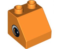 Duplo, Brick 2 x 2 x 1 1/2 Slope 45 with Eye with White Spot and Curve Pattern on Both Sides