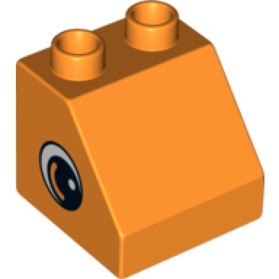 Duplo, Brick 2 x 2 x 1 1/2 Slope 45 with Eye with White Spot and Curve Pattern on Both Sides