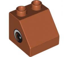 Duplo, Brick 2 x 2 x 1 1/2 Slope 45 with Eye with White Spot and Curve Pattern on Both Sides