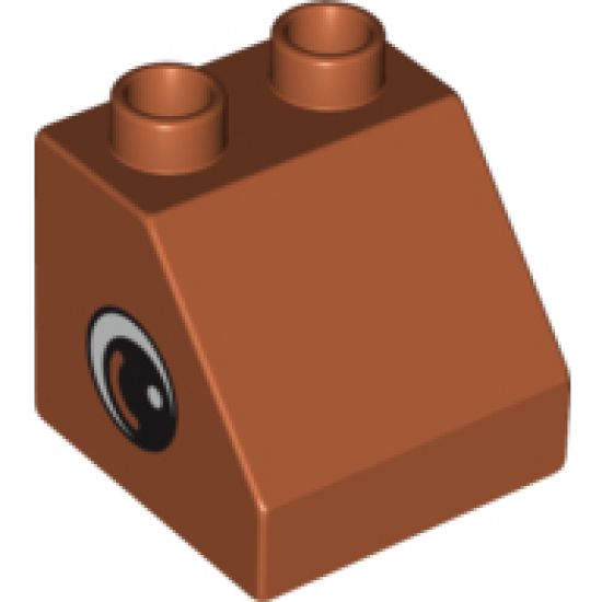 Duplo, Brick 2 x 2 x 1 1/2 Slope 45 with Eye with White Spot and Curve Pattern on Both Sides