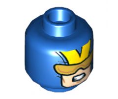 Minifigure, Head Glasses with Gold Sunglasses, Open Mouth Scowl with Teeth, V on Back Pattern - Hollow Stud