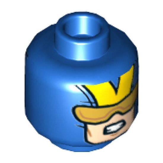 Minifigure, Head Glasses with Gold Sunglasses, Open Mouth Scowl with Teeth, V on Back Pattern - Hollow Stud