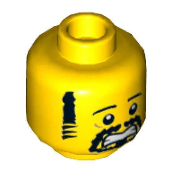 Minifigure, Head Black Eyebrows, Sideburns and Goatee, Scared Pattern - Hollow Stud