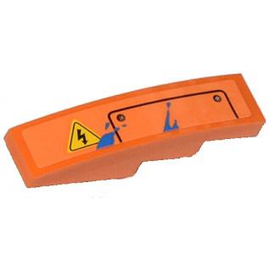 Slope, Curved 4 x 1 with Electricity Danger Sign, Hatch and Blue Paint Spots Pattern Model Left Side (Sticker) - Set 70808