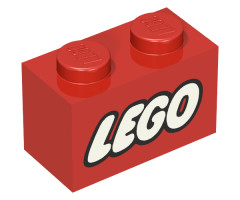 Brick 1 x 2 with Lego Logo Closed O Style White with Black Outline Pattern
