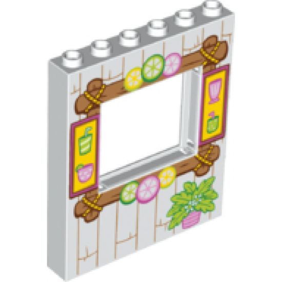 Panel 1 x 6 x 6 with Window with Wood Frame with Drinks, Citrus Fruits and Potted Plant Pattern