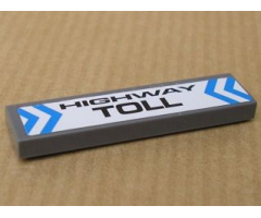 Tile 1 x 4 with 'HIGHWAY TOLL' and Blue Chevrons Pattern (Sticker) - Set 8147