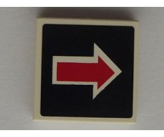 Tile 2 x 2 with Arrow Red with White Outline on Black Pattern (Sticker) - Set 5983