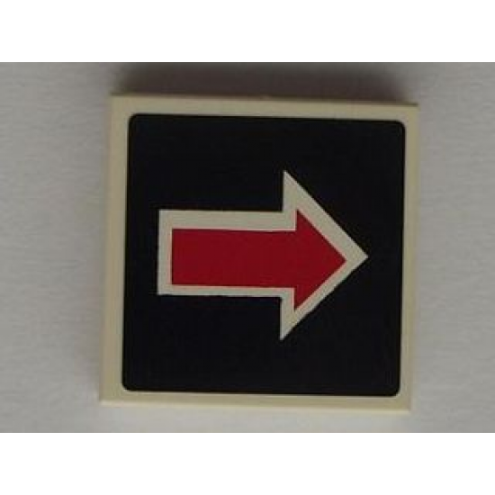 Tile 2 x 2 with Arrow Red with White Outline on Black Pattern (Sticker) - Set 5983