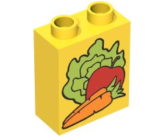Duplo, Brick 1 x 2 x 2 with Lettuce, Carrot, Apple Pattern