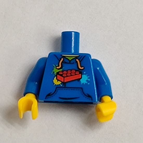 Torso Hooded Sweatshirt with Blue Pocket, Drawstring and Red Brick Pattern / Blue Arms / Yellow Hands