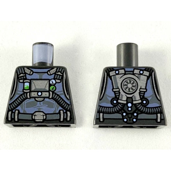 Torso Armor with Sand Blue Highlights, Dark Bluish Gray Hoses, Silver Gear and Buckle Pattern