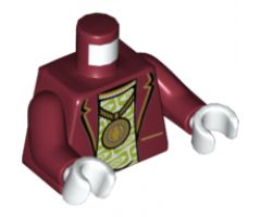 Torso Suit Jacket over T-Shirt with 100 Dollar Bill Money Print, Gold Minifigure Medallion Pattern / Dark Red Arms / White Hands