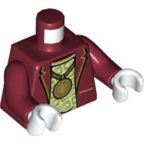Torso Suit Jacket over T-Shirt with 100 Dollar Bill Money Print, Gold Minifigure Medallion Pattern / Dark Red Arms / White Hands