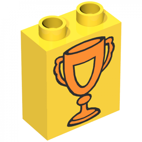 Duplo, Brick 1 x 2 x 2 with Trophy Cup with Shield, Orange Pattern