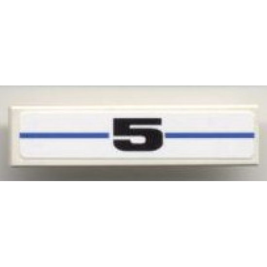 Tile 1 x 4 with Black '5' on Blue Line Pattern (Sticker) - Set 8124