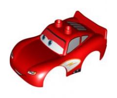 Duplo, Vehicle Car Body 2 Top Studs and Spoiler with Cars Lightning McQueen Looking Right Pattern