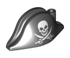 Minifigure, Headgear Hat, Pirate Bicorne with Skull and Crossed Cutlasses Pattern