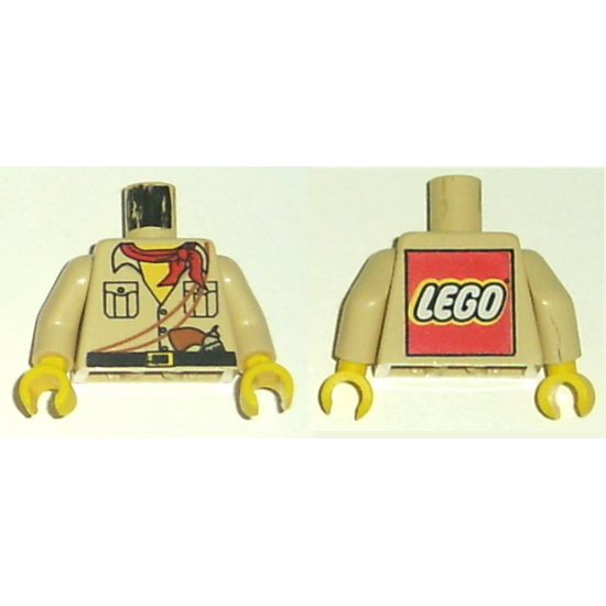 Torso Adventurers Desert Safari Shirt, Yellow Neck, Red Bandana, Gun - LEGO Logo on Back Pattern / Tan Arms / Yellow Hands