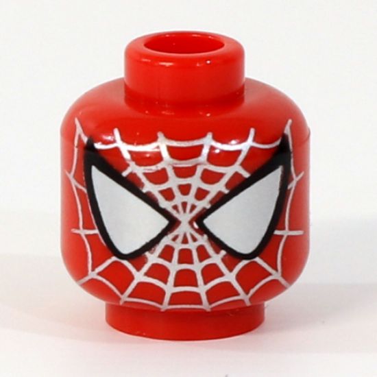 Minifigure, Head Alien with Spider-Man Silver Web Pattern - Blocked Open Stud