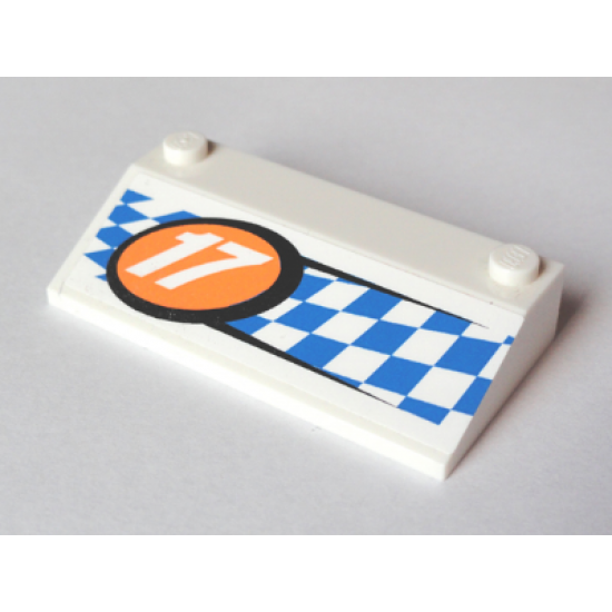 Slope 33 3 x 6 without Inner Walls with White '17' in Orange Circle and Blue Checkered Pattern (Sticker) - Set 60005