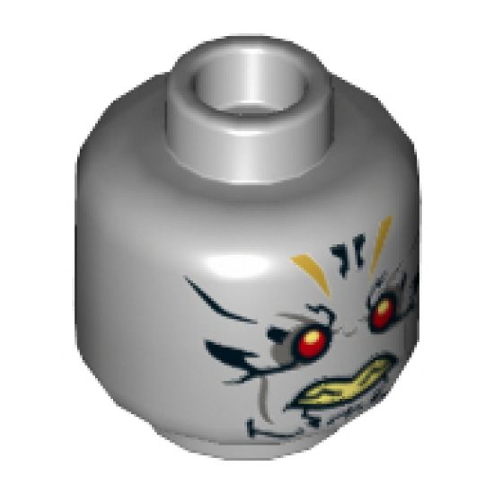 Minifigure, Head Dual Sided Alien with Red Eyes, Gold and Black Tattoos, Neutral / Faint Smile Pattern - Hollow Stud