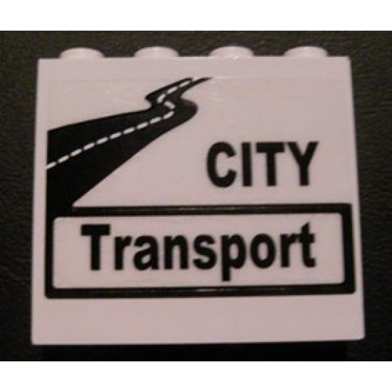 Panel 1 x 4 x 3 with Side Supports - Hollow Studs with Black 'CITY Transport' and Road Pattern (Sticker) - Set 8404