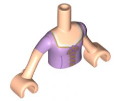 Mini Doll, Torso Friends Girl Lavender Top with Gold Lacing and Bow Pattern, Light Nougat Arms with Hands with Lavender Short Sleeves