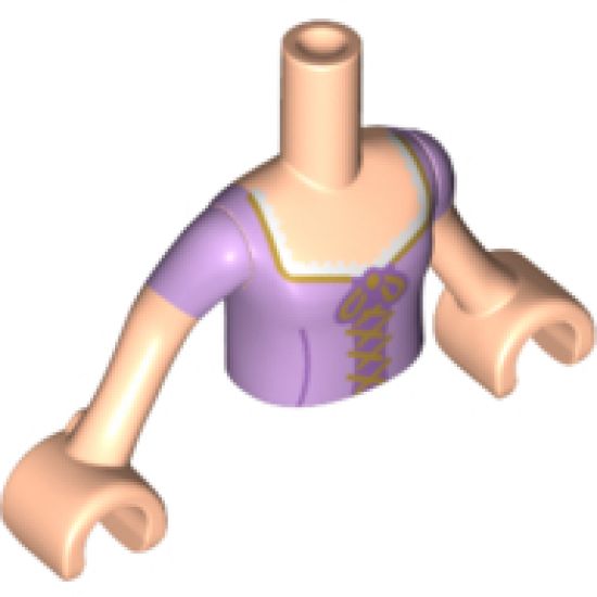 Mini Doll, Torso Friends Girl Lavender Top with Gold Lacing and Bow Pattern, Light Nougat Arms with Hands with Lavender Short Sleeves