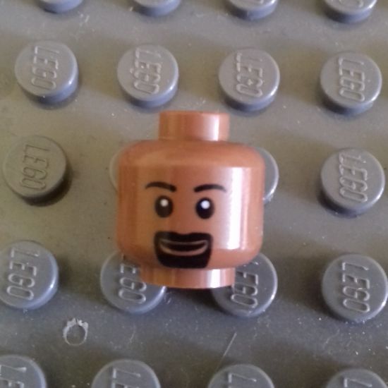 Minifigure, Head Male Eyebrows, White Pupils, Goatee and Grin Pattern - Blocked Open Stud