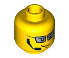 Minifigure, Head Dual Sided Silver Glasses, Headset, Smile / Scared Pattern - Blocked Open Stud